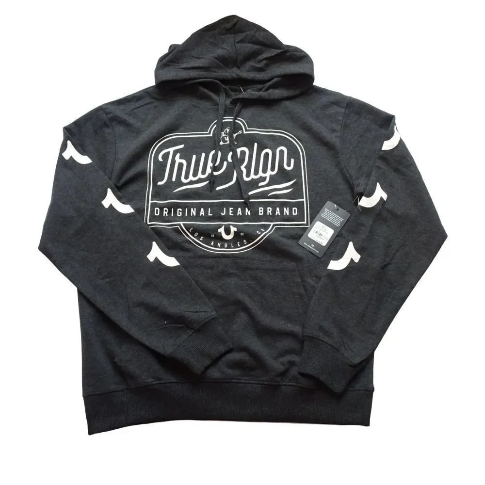 TRUE RELIGION Hooded Sweatshirt Pullover Lightweight Long SL Charcoal Gray NWT L